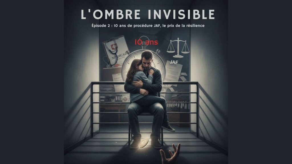 Illustration d'un père et sa fille face au poids du temps et de la justice, combat de 10 ans au JAF.