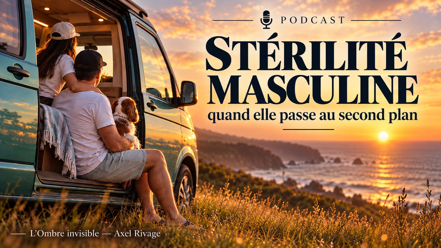 Un père et sa fille de dos près d’un van, illustrant un témoignage sur la stérilité masculine, la PMA et la paternité.